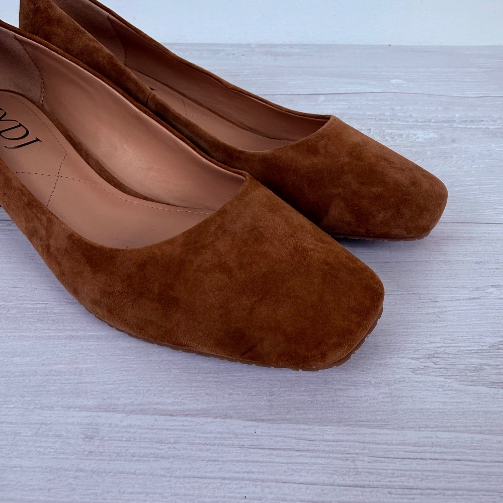 NYDJ Teddie Suede Block Heel Pumps Women 7.5 Brown Leather Square Toe Minimalist - Picture 10 of 14